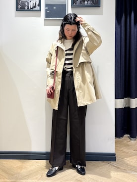 「grove（グローブ）の【撥水／シルエット2WAY】ゆったり着られて体型カバー◎ スタンドネック テントラインコート（その他アウター、ベージュ系）」を使った、ayakaさん（レディース・158cm）の秋コーディネート