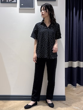 「grove（グローブ）の【シリーズ累計13万枚/ひんやり・UV】すっきり見えが叶うサマーハイパーストレッチ テーパードパンツ（その他パンツ、ブラック系）」を使った、ayakaさん（レディース・158cm）の夏コーディネート