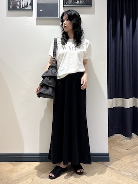 「grove（グローブ）の【遮熱／吸水速乾／接触冷感／UVカット】ベーシックロゴTシャツ（Tシャツ/カットソー、ホワイト系）」を使った、ayakaさん（レディース・158cm）の夏コーディネート