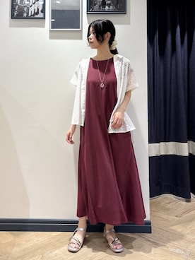 「grove（グローブ）の【洗える・体型カバー】レースドルマンシャツ（シャツ/ブラウス、ホワイト系）」を使った、ayakaさん（レディース・158cm）の夏コーディネート