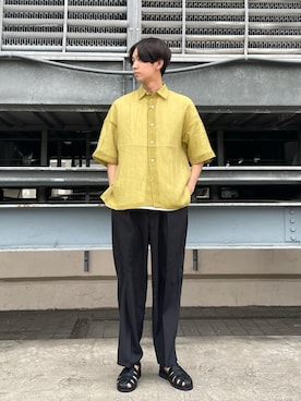 「JUNRED（ジュンレッド）のアイテム（サンダル）」を使った、岸　悠太さん（メンズ・182cm）の春コーディネート