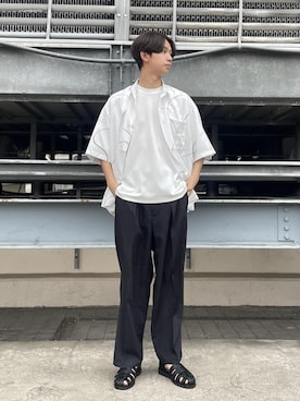 「JUNRED（ジュンレッド）のアイテム（サンダル）」を使った、岸　悠太さん（メンズ・182cm）の春コーディネート