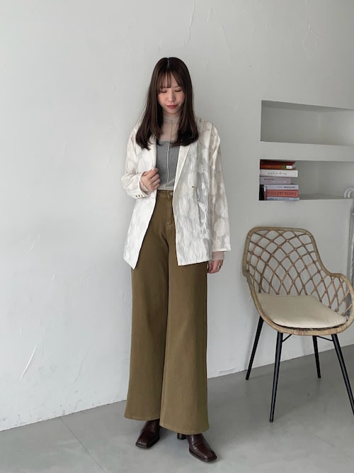 sillage シアージ コーデュロイ セットアップ olive CLEIO】シアー花柄ジャガードテーラードジャケット／シースルー
