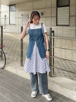「VACANCY（ヴァカンシー）のドロストラメトートバッグ（トートバッグ）」を使った、bitaさん（レディース・162cm）の夏コーディネート