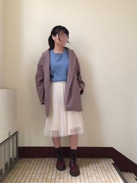 「アイテム（その他アウター、ピンク系）」を使った、るüさん（レディース・157cm）の冬コーディネート
