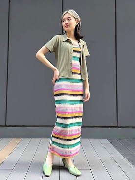 「アイテム（パンプス、グリーン系）」を使った、ALAND JAPANさん（レディース・154cm）の夏コーディネート