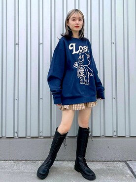 「LMCのアイテム（スウェット）」を使った、ALAND JAPANさん（レディース・154cm）の秋コーディネート