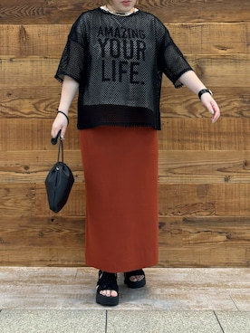 「ナロースカート」｜「アイテム（サンダル）」を使った、なかじさん（レディース・158cm）の夏コーディネート