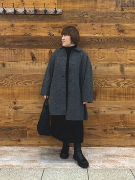 「PUAL CE CIN（ピュアルセシン）のアイテム（ステンカラーコート）」を使った、なかじさん（レディース・158cm）の冬コーディネート