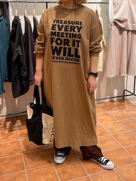 「シアタープロダクツ(THEATRE PRODUCTS)」｜「アイテム（ワンピース/ドレス）」を使った、なかじさん（レディース・158cm）の秋コーディネート