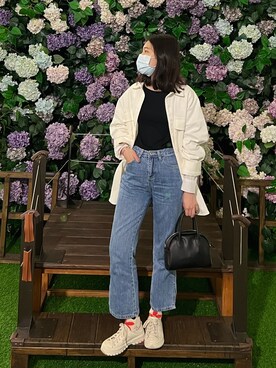「Mercci22のアイテム（ジャケット/アウター、ホワイト系）」を使った、Winnieさん（レディース・155cm）の春コーディネート