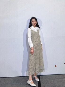 「earth music&ecology（アースミュージックアンドエコロジー）のアイテム（ワンピース、グリーン系）」を使った、Winnieさん（レディース・155cm）の春コーディネート