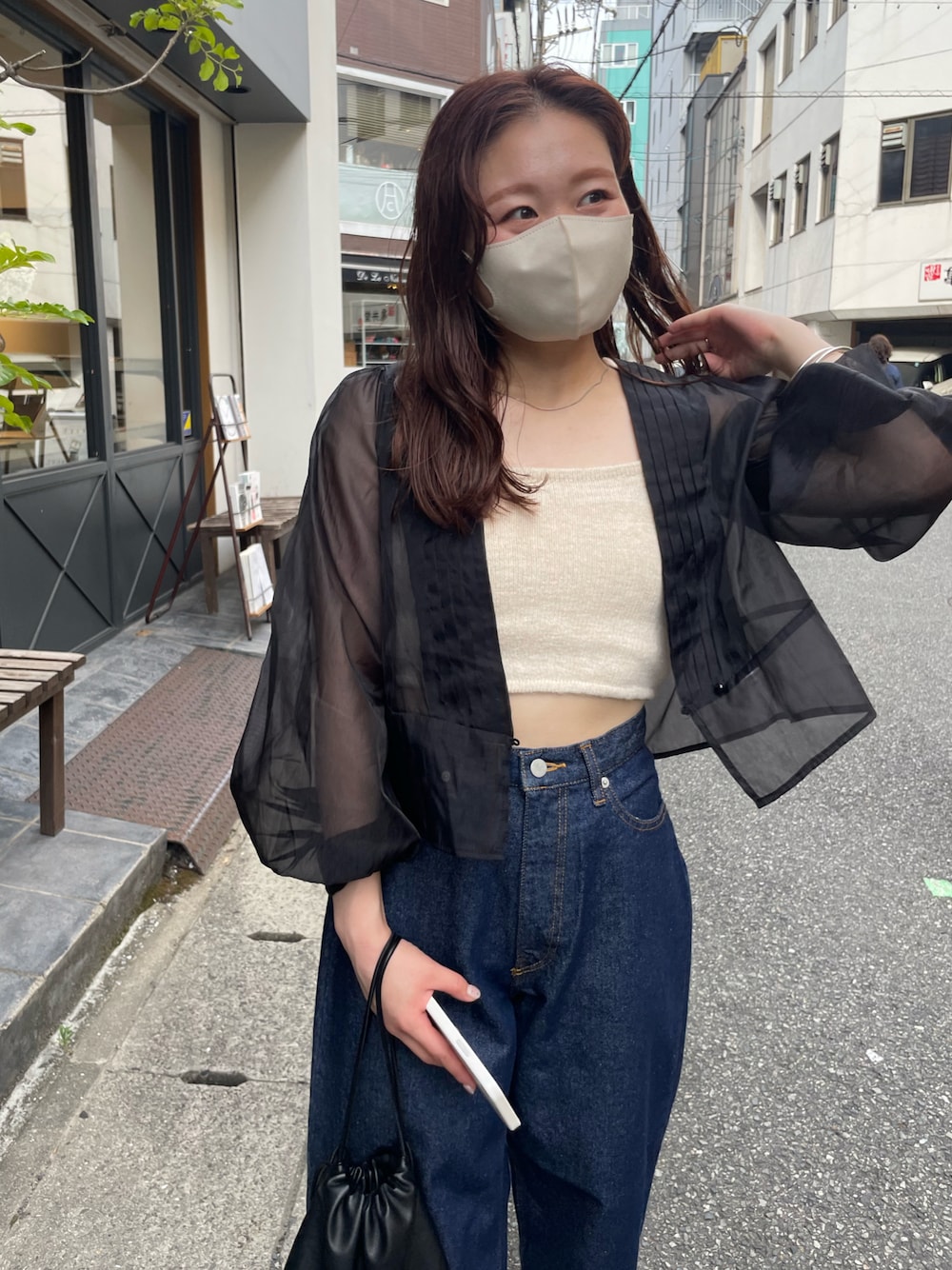 国内初の直営店 mystic オーガンジーカシュクールブラウス ブラック