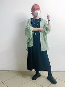 airlieさんの「シアーバルーンスリーブビッグシャツ/オーバーシャツ/バルーン袖」を使ったコーディネート