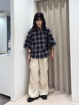 「SENSE OF PLACE by URBAN RESEARCH(センスオブプレイスバイアーバンリサーチ)のルーズドロストプルオーバーシャツ(シャツ/ブラウス、ブルー系)」を使った、wakaさん(レディース・162cm)の夏コーディネート