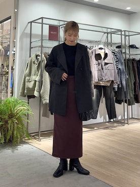 「SENSE OF PLACE by URBAN RESEARCH（センスオブプレイスバイアーバンリサーチ）のポンチタイトスカート（スカート）」を使った、wakaさん（レディース・162cm）の冬コーディネート