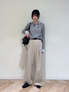 「SENSE OF PLACE by URBAN RESEARCH(センスオブプレイスバイアーバンリサーチ)の『洗濯可』ヘンリーネックレイヤードトップ(Tシャツ/カットソー、グレー系)」を使った、wakaさん(レディース・162cm)の春コーディネート