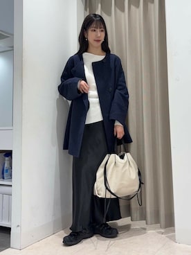 「アイテム（ノーカラーコート）」を使った、wakaさん（レディース・162cm）の冬コーディネート