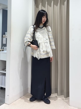 「SENSE OF PLACE by URBAN RESEARCH(センスオブプレイスバイアーバンリサーチ)のボーダーエクストラルーズTシャツ(Tシャツ/カットソー、グレー系)」を使った、wakaさん(レディース・162cm)の春コーディネート