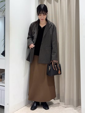 「アイテム（その他アウター、ブラウン系）」を使った、wakaさん（レディース・162cm）の冬コーディネート