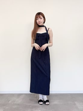 「etre loin（エトルワン）のStripe ribbon tight dress（ドレス、ブルー系）」を使った、etre loin STAFFさん（レディース・160cm）の春コーディネート