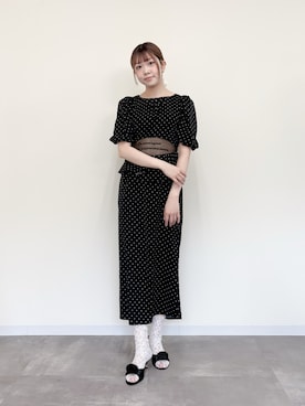 「etre loin（エトルワン）のSheer embroidered puff sleeve dress（ドレス、その他）」を使った、etre loin STAFFさん（レディース・160cm）の春コーディネート