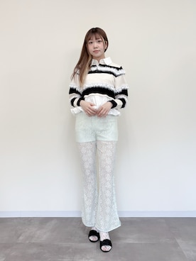 「etre loin（エトルワン）のBalloon hem rugby shirt（Tシャツ/カットソー、ブラック系）」を使った、etre loin STAFFさん（レディース・160cm）の春コーディネート