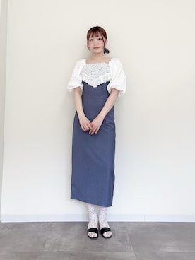 「etre loin（エトルワン）のembroidered scarf dress（ワンピース、ブルー系）」を使った、etre loin STAFFさん（レディース・160cm）の春コーディネート