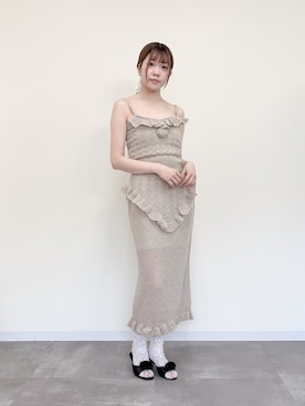 「etre loin（エトルワン）のMohair crochet cami dress（ワンピース、ブラウン系）」を使った、etre loin STAFFさん（レディース・160cm）の春コーディネート