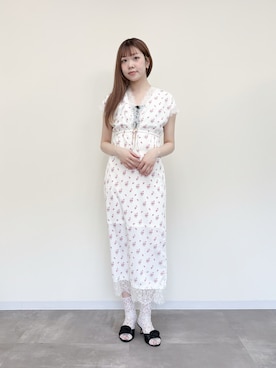 「etre loin（エトルワン）のLace trimming flower dress（ワンピース、ピンク系）」を使った、etre loin STAFFさん（レディース・160cm）の春コーディネート