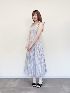 「etre loin（エトルワン）のGingham check back open dress（ワンピース、グレー系）」を使った、etre loin STAFFさん（レディース・160cm）の春コーディネート