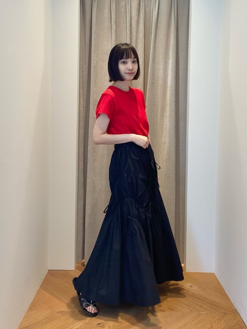 セール】＜EMMEL REFINES＞EM ランダムギャザー リボン スカート