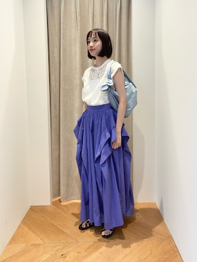 「アイテム（スカート、パープル系）」を使った、笹原(sasahara)さん（レディース・153cm）の夏コーディネート