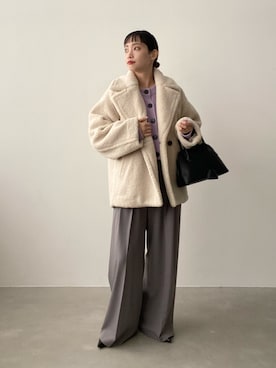 「アイテム（チェスターコート、ホワイト系）」を使った、笹原(sasahara)さん（レディース・153cm）の秋コーディネート