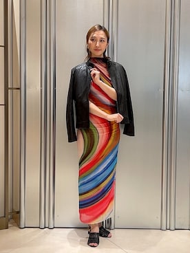 「Desigual（デシグアル）のアイテム（ライダースジャケット）」を使った、Desigual博多STAFFさん（レディース・164cm）の春コーディネート