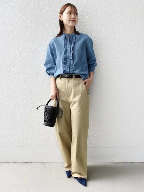 セール】【WEB限定】〈洗濯機可能〉ライトオンス フリル デニム シャツ