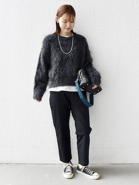 「アイテム（ボストンバッグ）」を使った、NAGASHIMAさん（レディース・164cm）の秋コーディネート