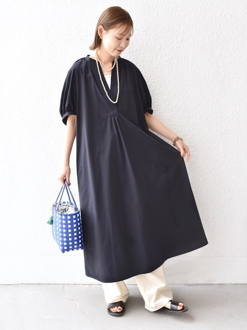 MARINEタイダイワンピース 接触冷感 / 撥水加工〉TEX BRID(R)タフタ ギャザー ワンピース