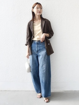 「bit blue（ビットブルー）の【SHIPS別注】BIT BLUE:バレル レック デニム パンツ（デニムパンツ、ブルー系）」を使った、NAGASHIMAさん（レディース・164cm）の冬コーディネート