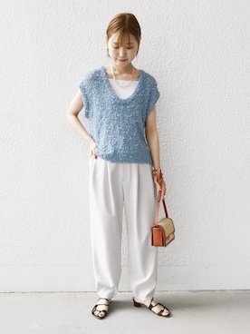 「アイテム（ベスト、ブルー系）」を使った、NAGASHIMAさん（レディース・164cm）の春コーディネート