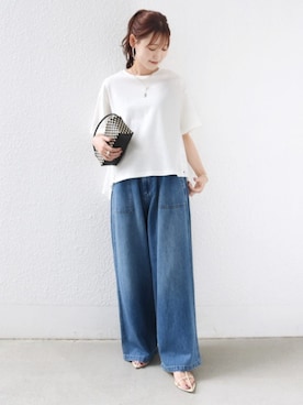 「SHIPS（シップス）のNHE: NGANG mini（かごバッグ、グレー系）」を使った、NAGASHIMAさん（レディース・164cm）の夏コーディネート