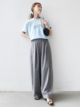 「SHIPS（シップス）のcarnaris:バー ストラップ サンダル（サンダル、ブラック系）」を使った、NAGASHIMAさん（レディース・164cm）の夏コーディネート