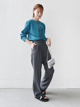 「アイテム（Tシャツ/カットソー、ブルー系）」を使った、NAGASHIMAさん（レディース・164cm）の秋コーディネート