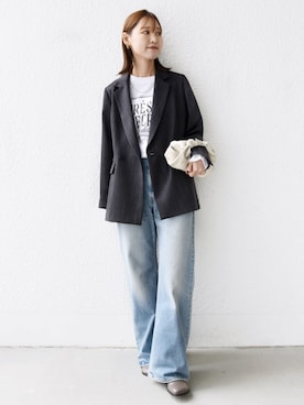 「Champion（チャンピオン）の【SHIPS別注】Champion: プリント ロングスリーブ TEE（Tシャツ/カットソー）」を使った、NAGASHIMAさん（レディース・164cm）の秋コーディネート