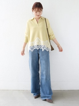「Levi's（リーバイス）のLevi’s: CINCH WIDE LEG（デニムパンツ、ブルー系）」を使った、NAGASHIMAさん（レディース・164cm）の秋コーディネート