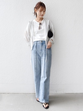 「＆MyuQ（アンドミューク）の【SHIPS別注】&MyuQ: MARU NY（ショルダーバッグ、ブラック系）」を使った、NAGASHIMAさん（レディース・164cm）の夏コーディネート