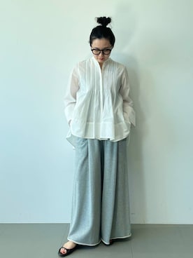 「メガネ」｜「アイテム（スウェットパンツ）」を使った、miri63clさん（レディース・161cm）の冬コーディネート