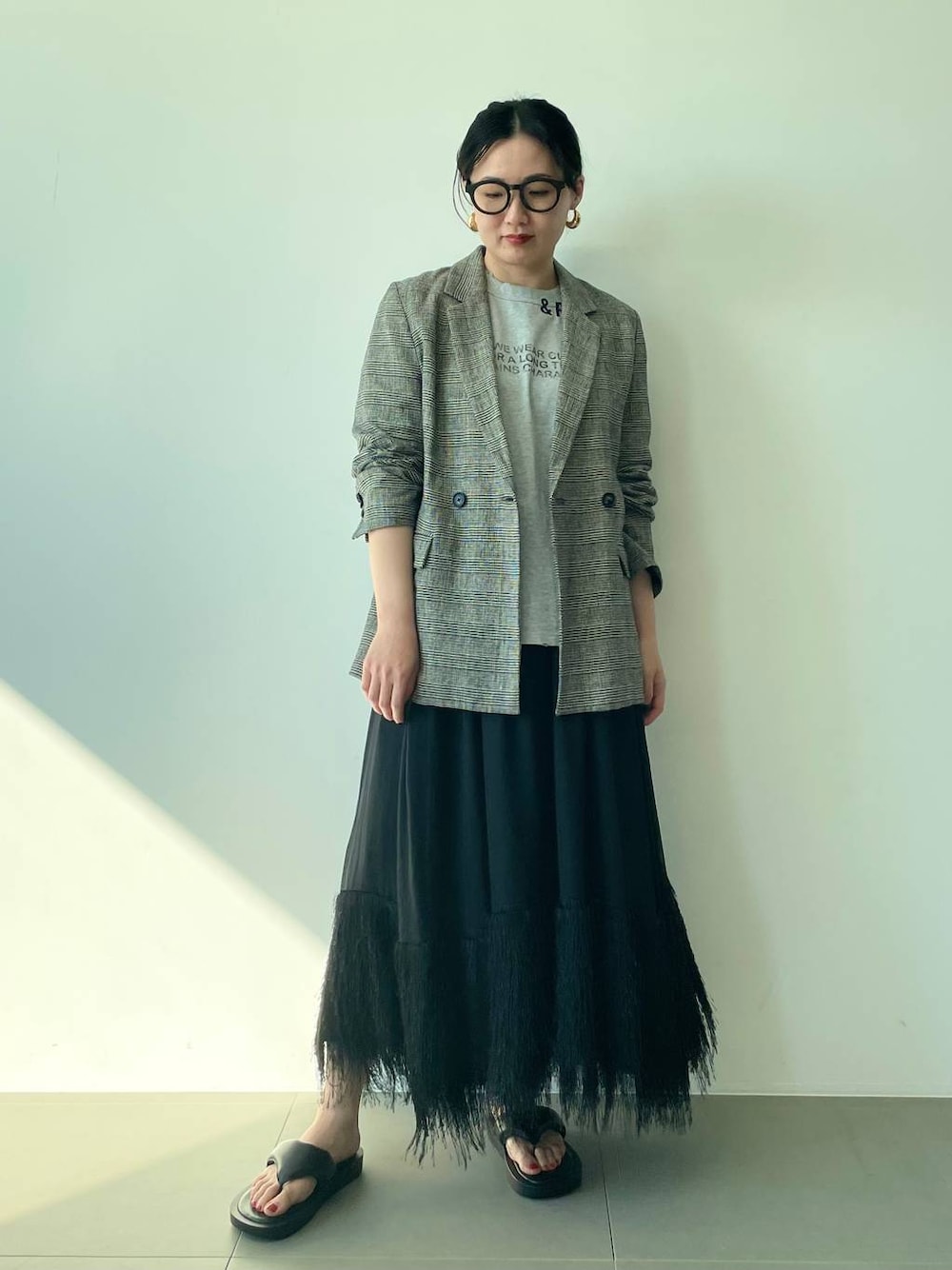 Curensology(カレンソロジー)/グレンチェックカラミジャケットを使った