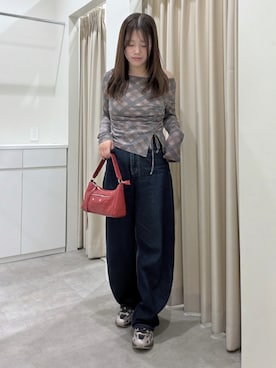 「FREE'S MART（フリーズマート）の◆アシメドロストチェックカットソー（Tシャツ/カットソー、ブラウン系）」を使った、RIKOさん（レディース・163cm）の秋コーディネート