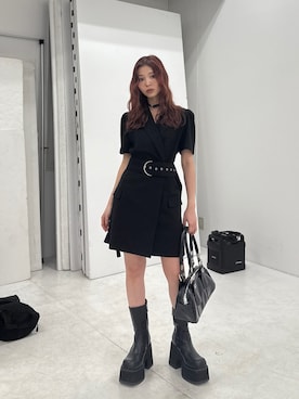 「オールブラックコーデ」｜　湊有里紗さん（レディース・152cm）の夏コーディネート